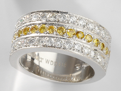 3 Row Diamond and Yellow Diamond Band
